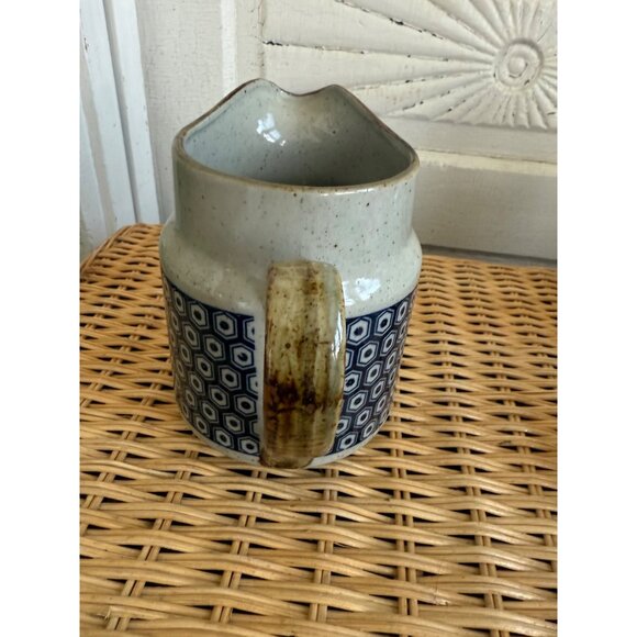 Vintage MCM Midcentury Stoneware Gray and Blue Water Pitcher - Picture 3 of 8